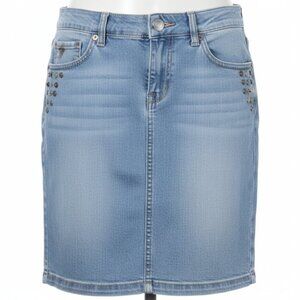Jou Jou Skirt Women 30W (9/10) Stud Button Embellished Midi Denim Jean Whisker